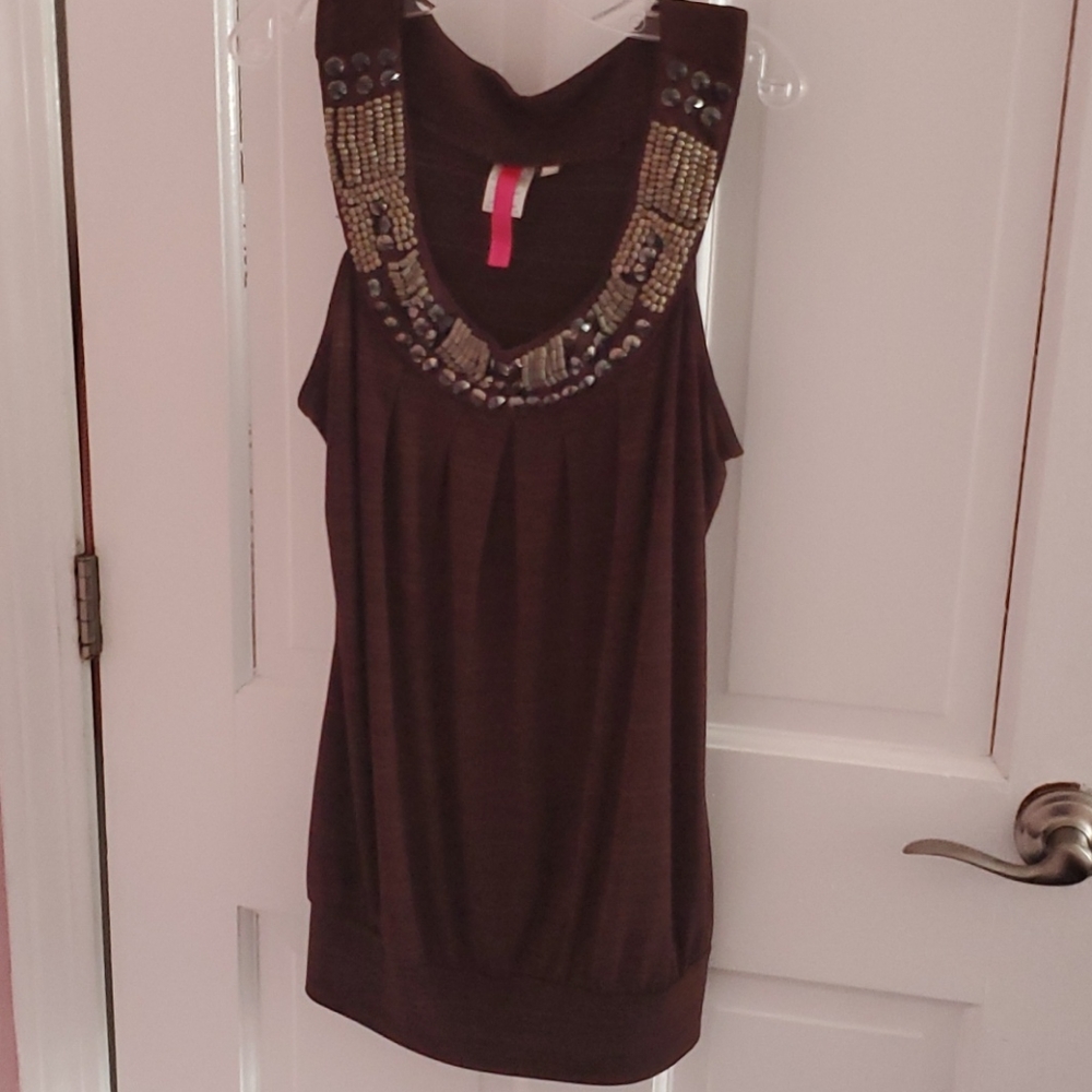 Embellished dark brown tank top